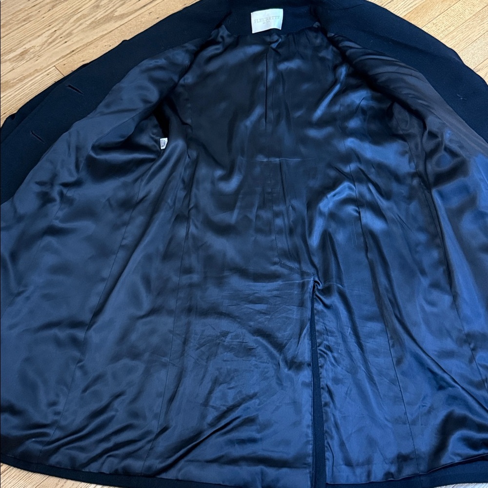 Fleurette Wool Cashmere Black Coat Size 16 Made in USA Classic Winter Overcoat - Picture 7 of 13